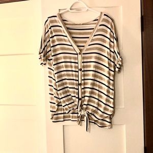 Striped button up with tie front tshirt